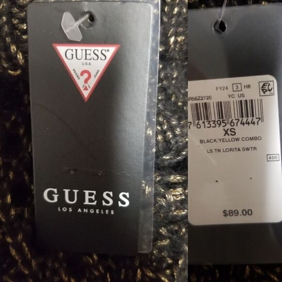 Guess Lorita Turtleneck Open Knit Wool Blend Sexy Sweater Black Yellow XS - Picture 11 of 12